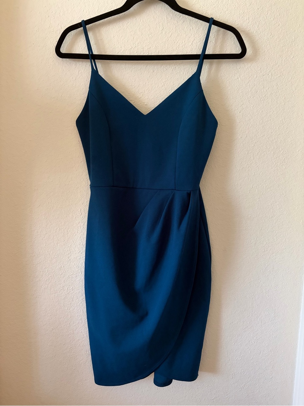 Lulu's Teal Spaghetti-Strap Wrap Mini Dress